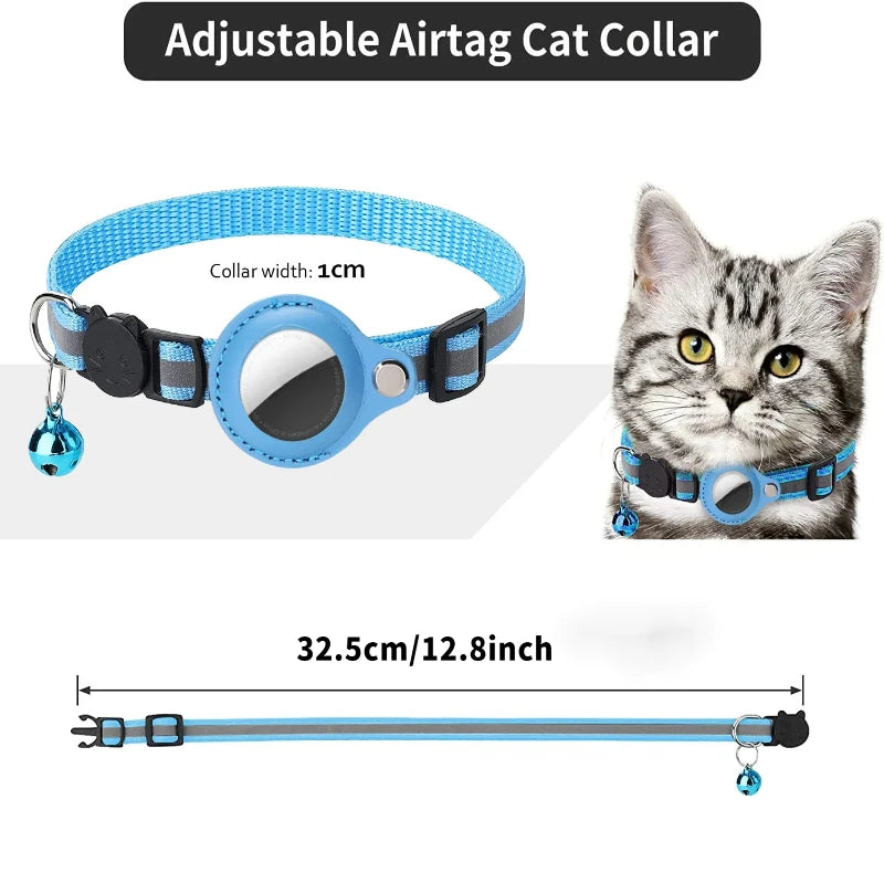 Adjustable AirTag Cat Collar with Bell & Reflective Design