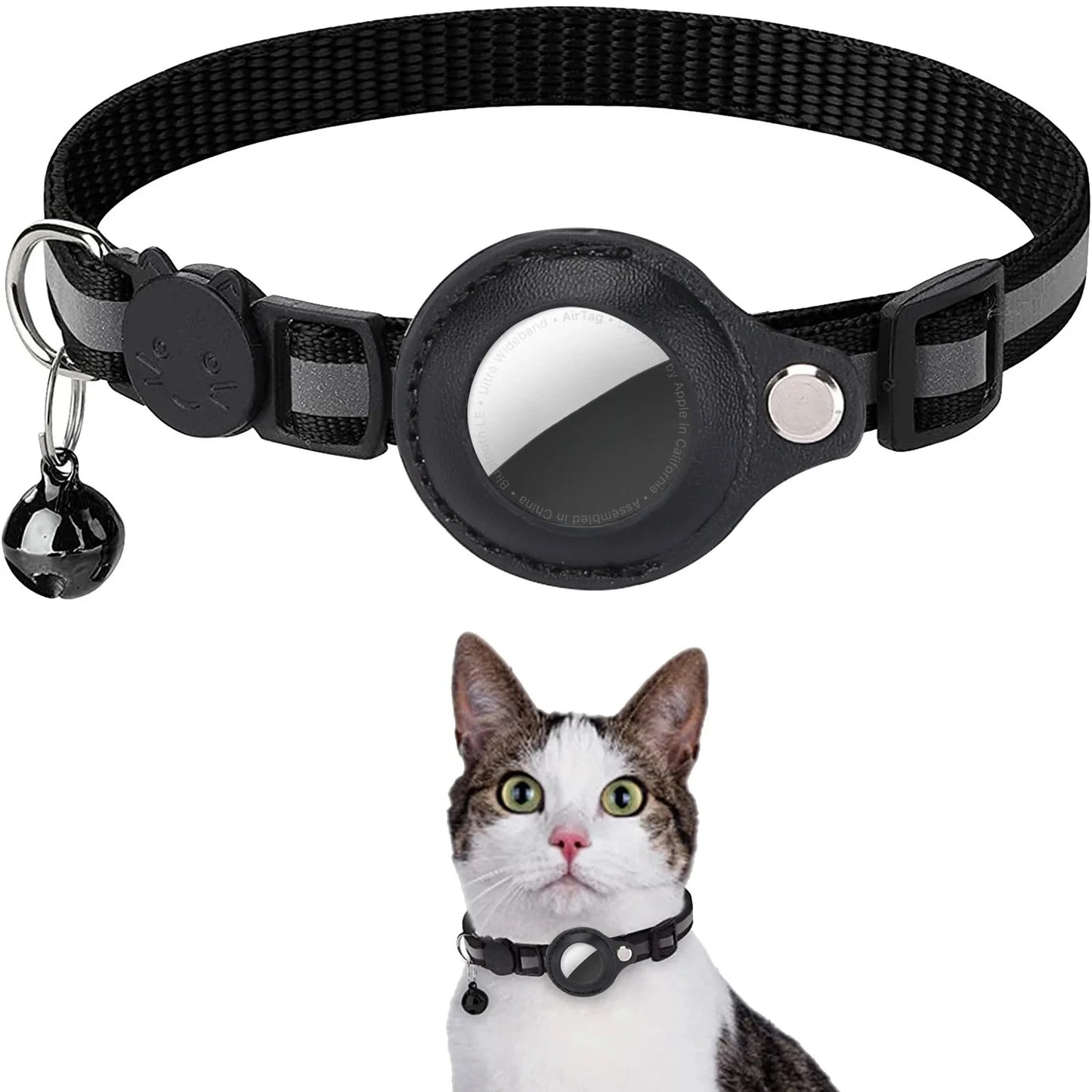 Adjustable AirTag Cat Collar with Bell & Reflective Design