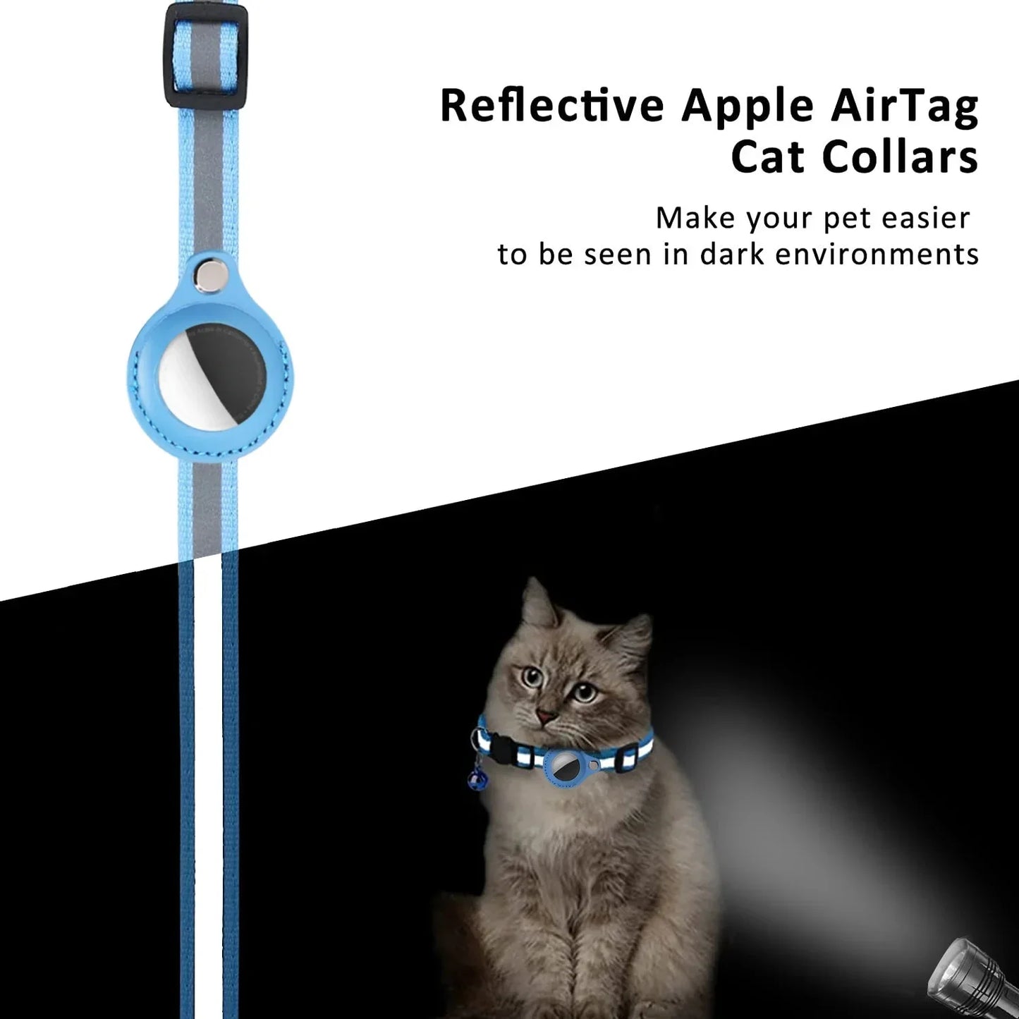 Adjustable AirTag Cat Collar with Bell & Reflective Design