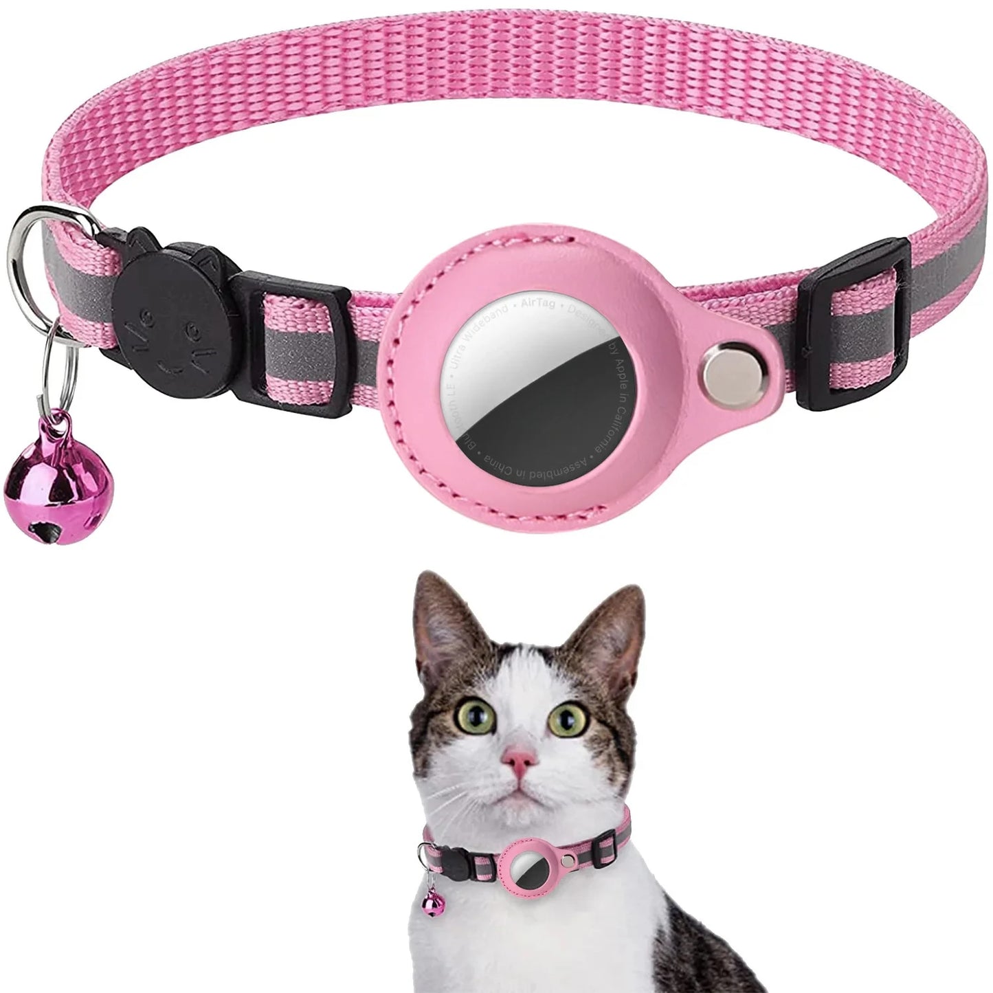 Adjustable AirTag Cat Collar with Bell & Reflective Design