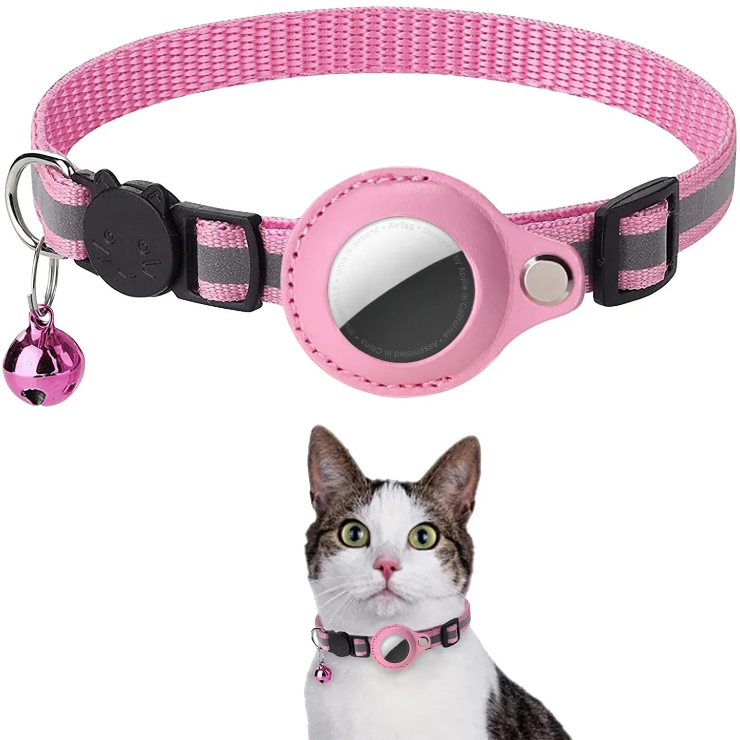 Adjustable AirTag Cat Collar with Bell & Reflective Design