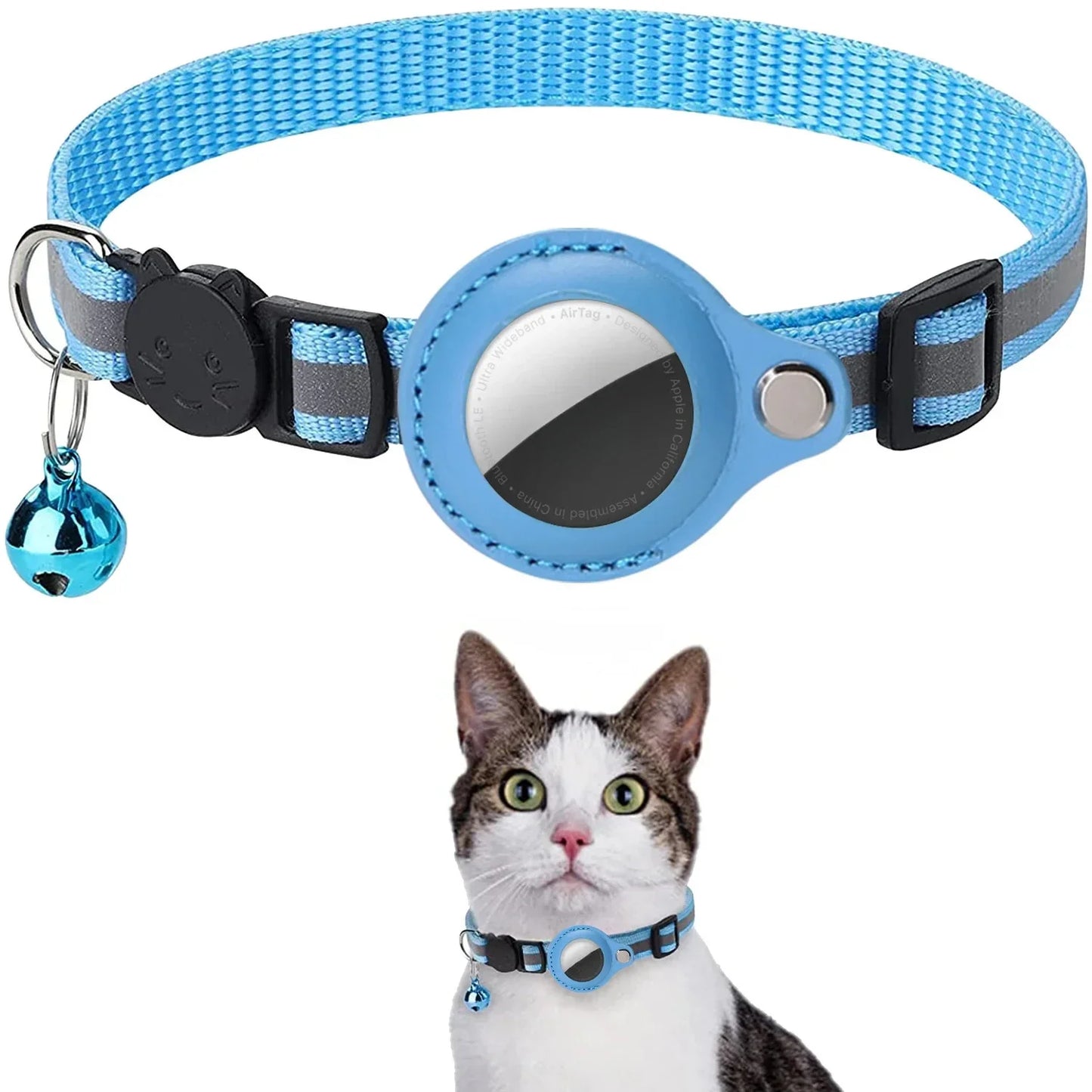 Adjustable AirTag Cat Collar with Bell & Reflective Design