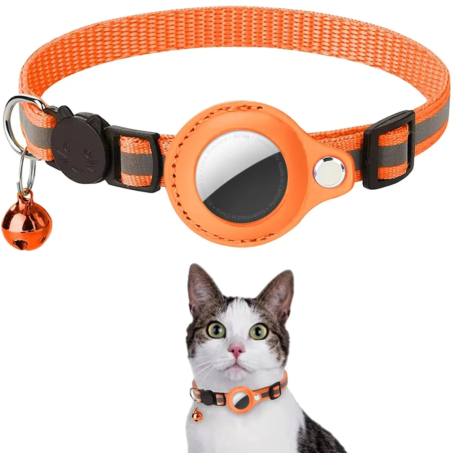 Adjustable AirTag Cat Collar with Bell & Reflective Design