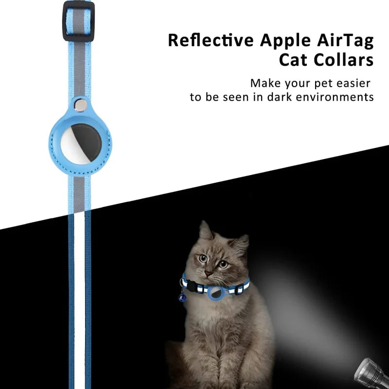 Adjustable AirTag Cat Collar with Bell & Reflective Design